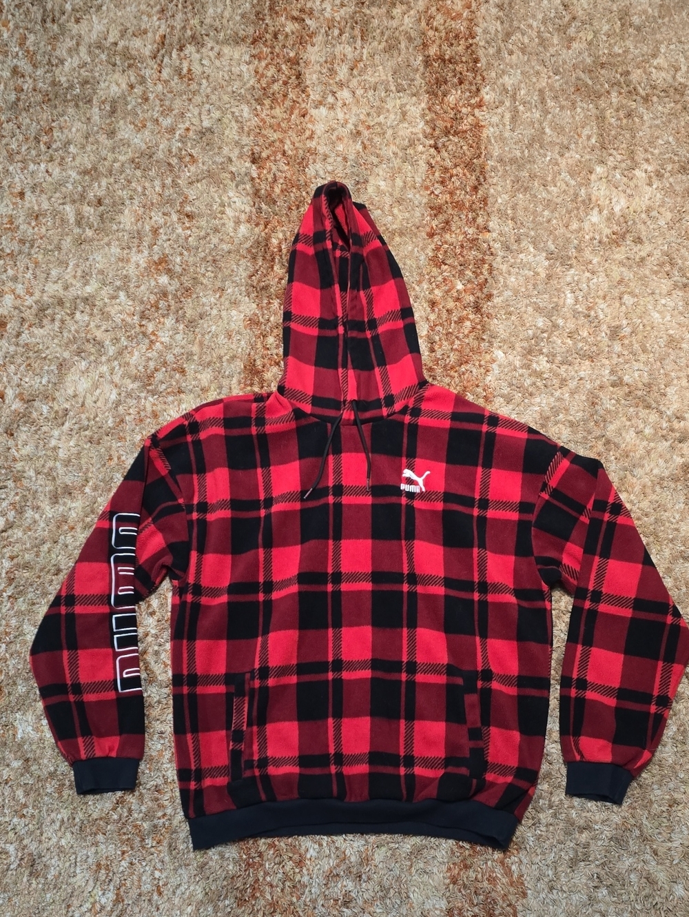 Puma Red and Black Plaid Pullover Hoodie ♥️ 🖤